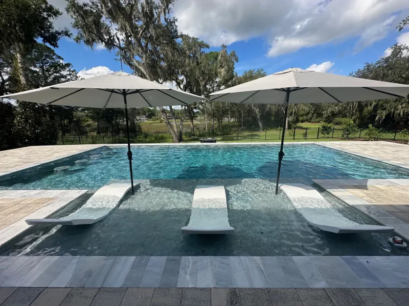 Signature sun shelf detail in a custom pool — Next Level Pools and Spas 2